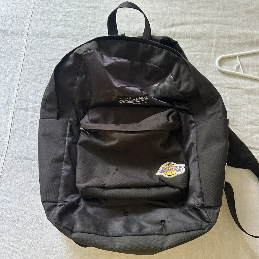 MITCHELL & NESS LA Lakers Backpack Has Some Small Holes Cosmetic 17‎ X 13